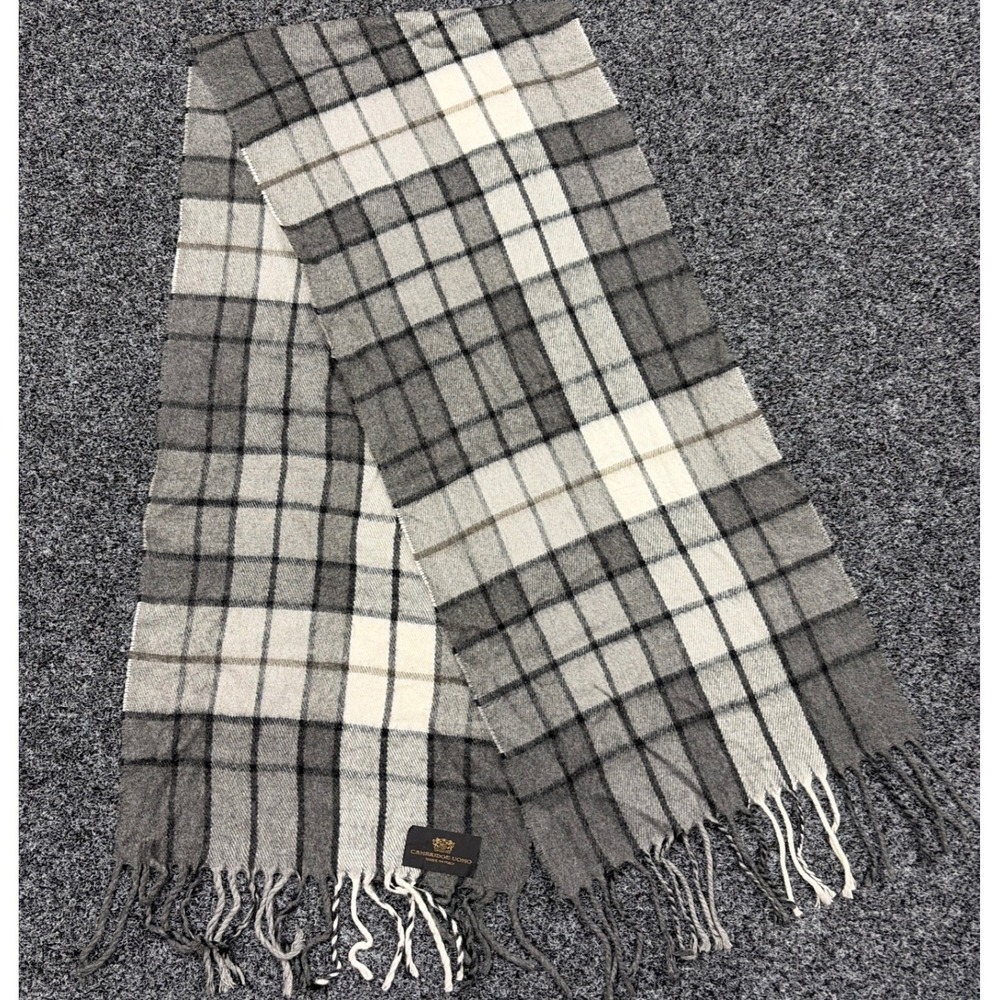Cambridge Uomo Scarf Womens OS Grey Plaid Made in Italy Fringe Winter Classic